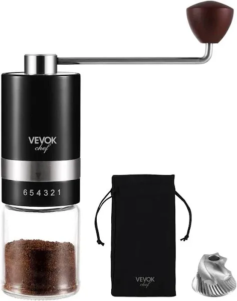 NEW VEVOK CHEF Manual Coffee Grinder  6 Settings  Portable Travel Camping