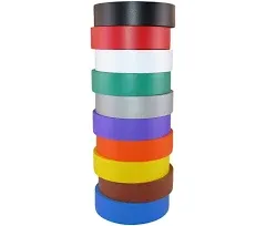 Electrical Tape (10PK) Assorted Matte Rainbow Colors – Waterproof, Flame-Retardant, Rubber Based Adhesive, UL Listed – Rated for Max. 600V and 80oC Use –Measures 60’ x 3/4" x 0.07"