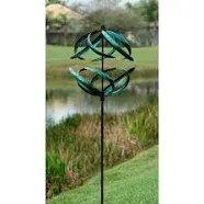 Sphere Kinetic Wind Sculpture -  Metal Garden Decor - Blue Verdigris Finish