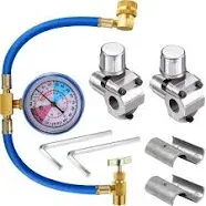 Mudder Bpv31 Piercing Valve 134a Kit R134a Refrigerant Charge Hose with Gauge, Hose Refrigerant Can Tap with Gauge R134a Can Connect to R12/r22 Port 1/2 and Universal Retrofit Valve with Dust Cap