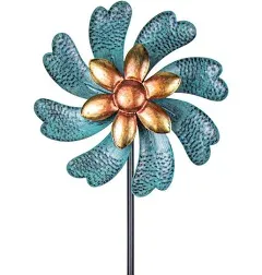 MUMTOP Wind Spinners 45.7 Inch Cyan Kinetic Sculpture Metal Windmill with Stake for for Patio Lawn Outdoor Yard Lawn Garden