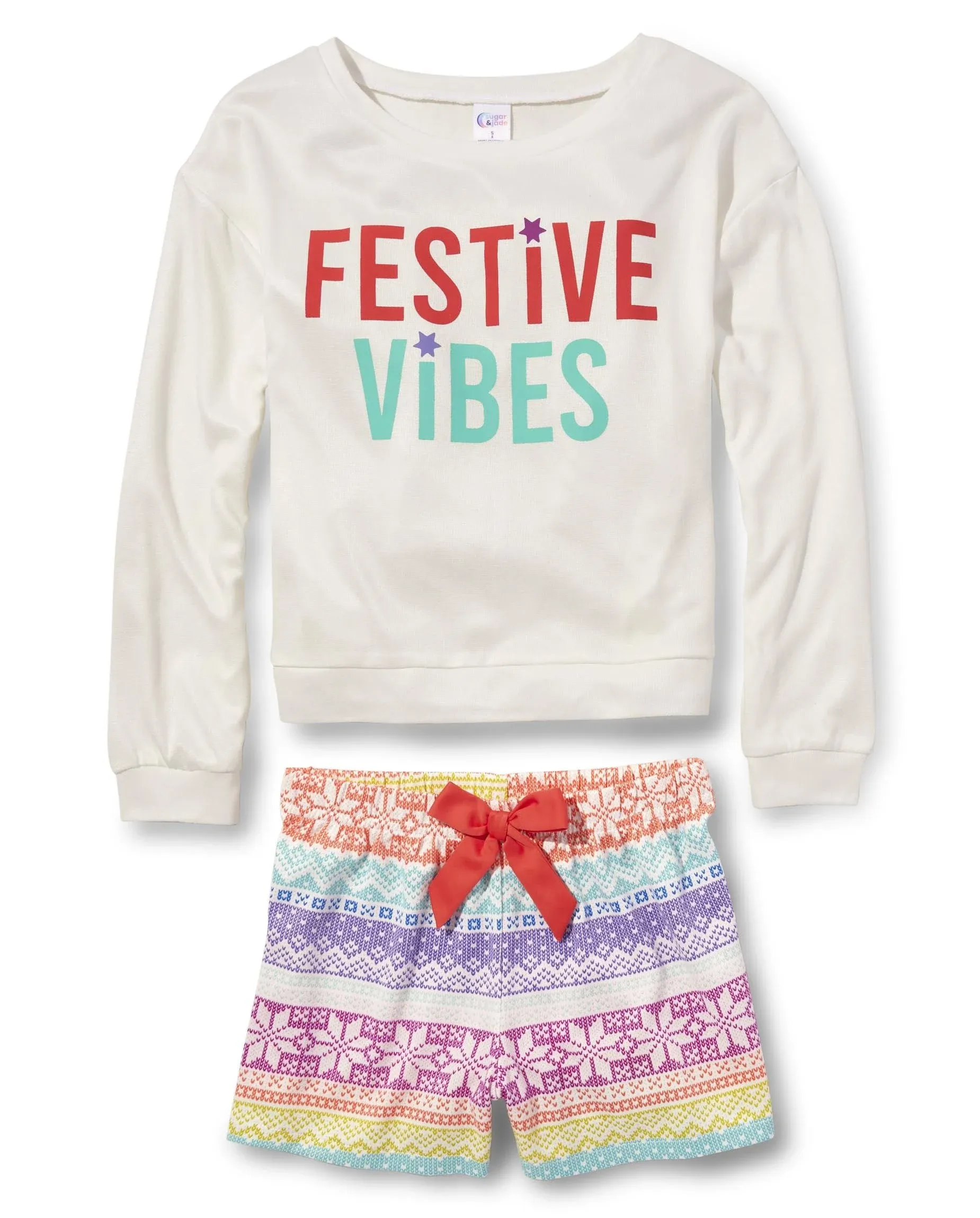 Tween Girls Festive Vibes Pajamas - White