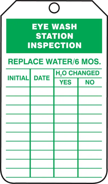 Maintenance Record Safety Tag - EYE WASH STATION INSPECTION 5.75&#034; x 3.25&#034; (25ct)