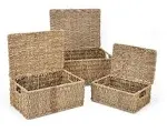 Trademark Innovations Set of 3 Rectangular Seagrass Baskets with Small, Lined 