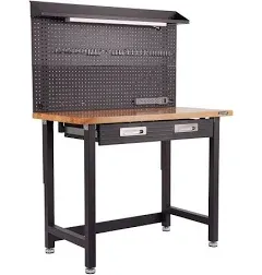 UltraHD® Lighted Workcenter w/ Wood Top and Pegboard, Graphite