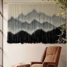  Macrame Wall Hanging Mountain Dip-Dyed Macrame Wall Decor Large Modern Black