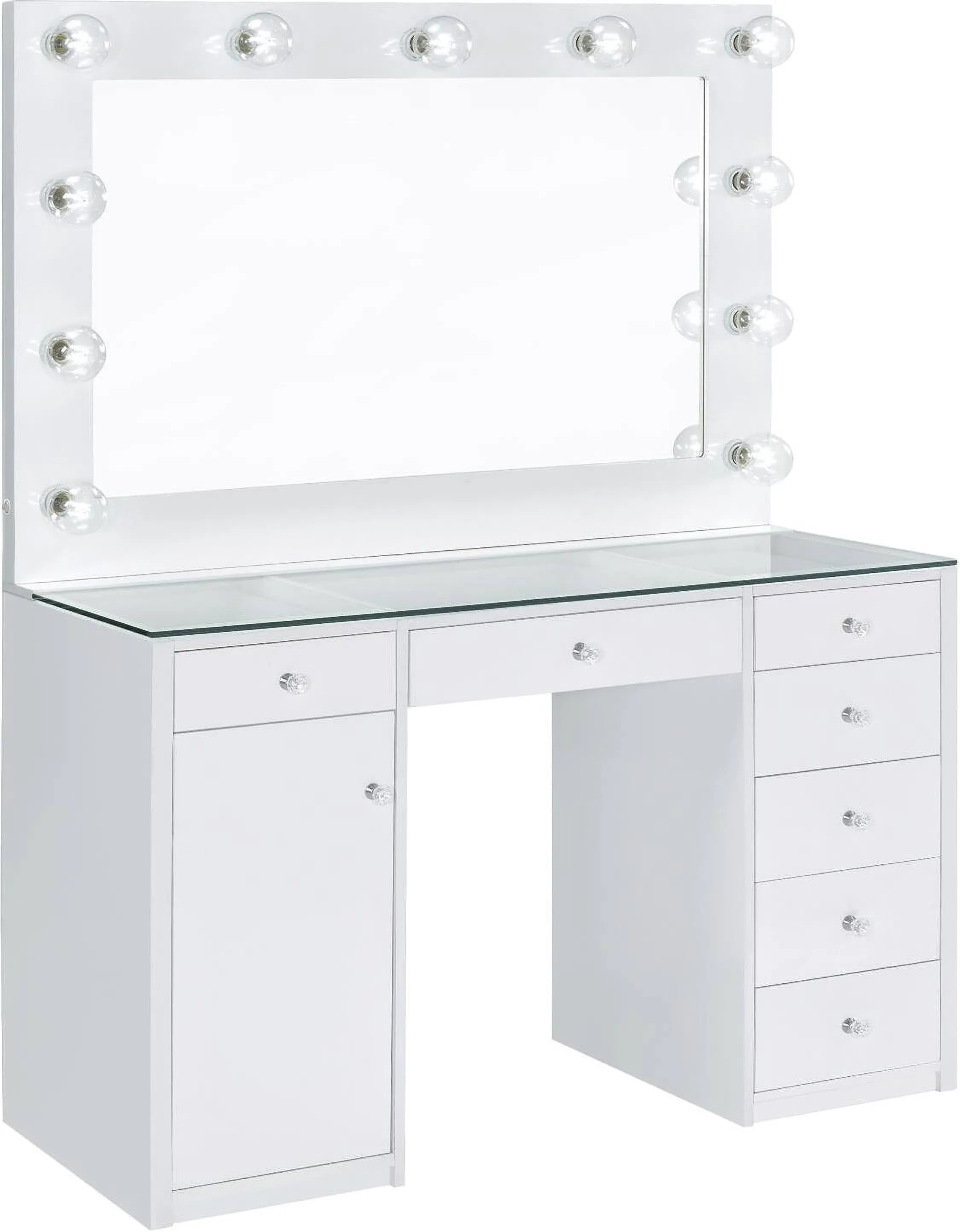 Coaster A Cena 7-Drawer Glass Vanity Desk with Lighting