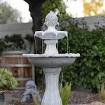 XBrand 44" H Fiberglass/Resin 2-Tier Solar Water Fountain w/ Solar Panel and Auto-Shut Off Pump, Solar Garden Fountain - White