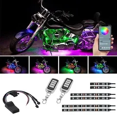 LEDGlow 18pc Bluetooth Advanced Million Color LED Motorcycle Accent Underlow Lighting Kit - Smartphone App - Dual Zone & Brake Lights Feature - Waterproof Control Box - Multi-Color Flexible Strips