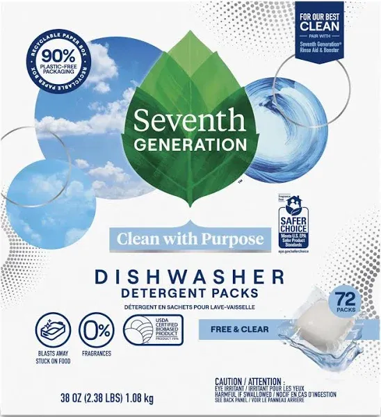 Seventh Generation Powerful Clean 0% Dishwasher Detergent packs (28.5 oz, 45 ct)