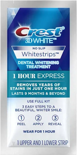 N O BOX Crest 3D Whitestrips 1 Hour Express Whitening Kit White Strips 4 Pouches