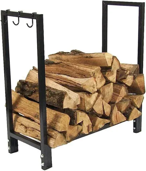 Sunnydaze 30 in Black Powder-Coated Steel Firewood Log Rack and Cover