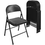 V&LX 4-Pack Vinyl-Padded Chair 30" Metal Folding Steel Chairs Double Hinged Chair 4 Pack for Garden Office Meeting Party Patio, Set of 4, Padded Cushion Black