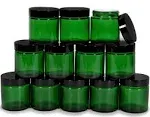 Vivaplex, 12, Green, 4 oz, Round Glass Jars, with Inner Liners and Black Lids