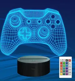 Attivolife Gamepad 3D Illusion Lamp Controller Night Light with Remote Control + Timer 16 Color Changing Desk Lamp Kids Gamer Room Decor Plug