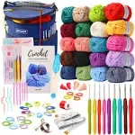 Piccassio Crochet Kit for Beginners Adults and Kids - Make Amigurumi Crocheting Projects Beginner Includes 20 Colors Yarn, Hooks, Book, A Durable Bag