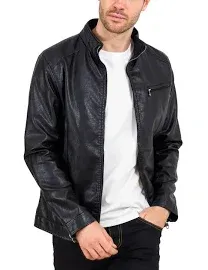 Mens Leather Jacket Slim Fit Stand Collar PU Motorcycle Jacket Lightwei