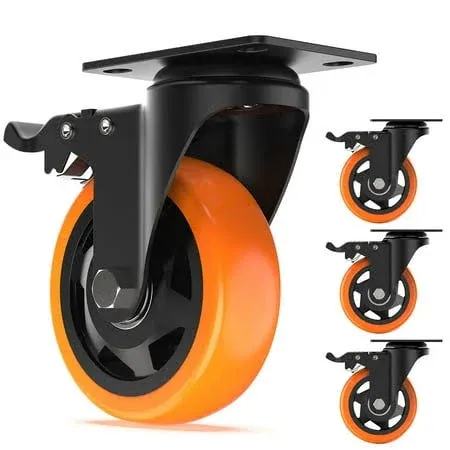 4 inch Swivel Caster Wheels with Safety Total Lock, Total Capacity 1200lbs, 3...