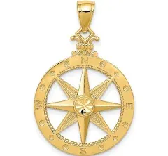 Finest Gold 14k Yellow Gold Diamond-Cut Compass Pendant