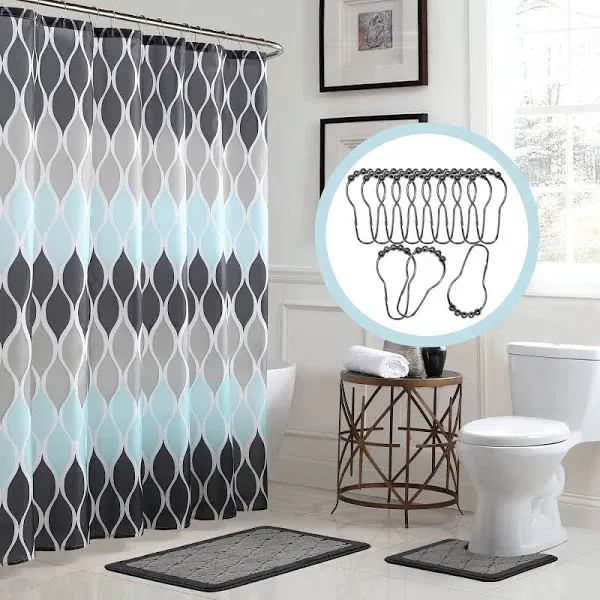 Creative Home Ideas 15-Piece Shower Curtain Set, 72"x72", Clarisse Grey/Blue