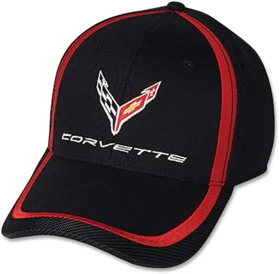 C8 Next Generation Corvette Black with Red Stripe Accent Hat