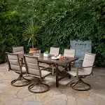 Atlas 7-Piece Outdoor Dining Set With Padded Swivel Rockers and Trestle Table - Transitional - Outdoor Dining Sets - by Almo Fulfillment Services | Houzz