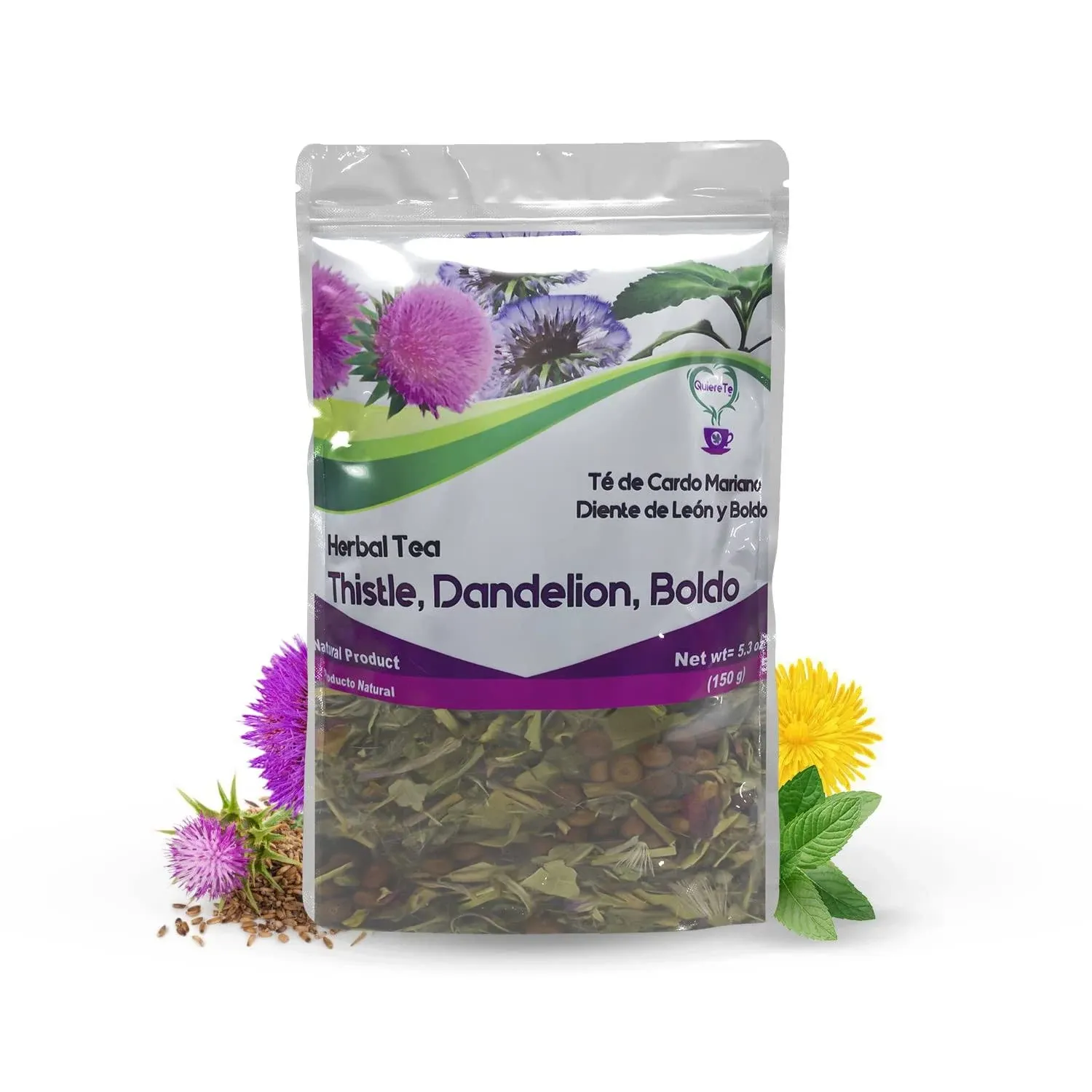 Quiere Te, Cardo Mariano Herb, Milk Thistle, Dandelion Root, Boldo Tea, 100% Natural, Blend Herbal Tea for Liver Detox Support, Cleanse and Digest-