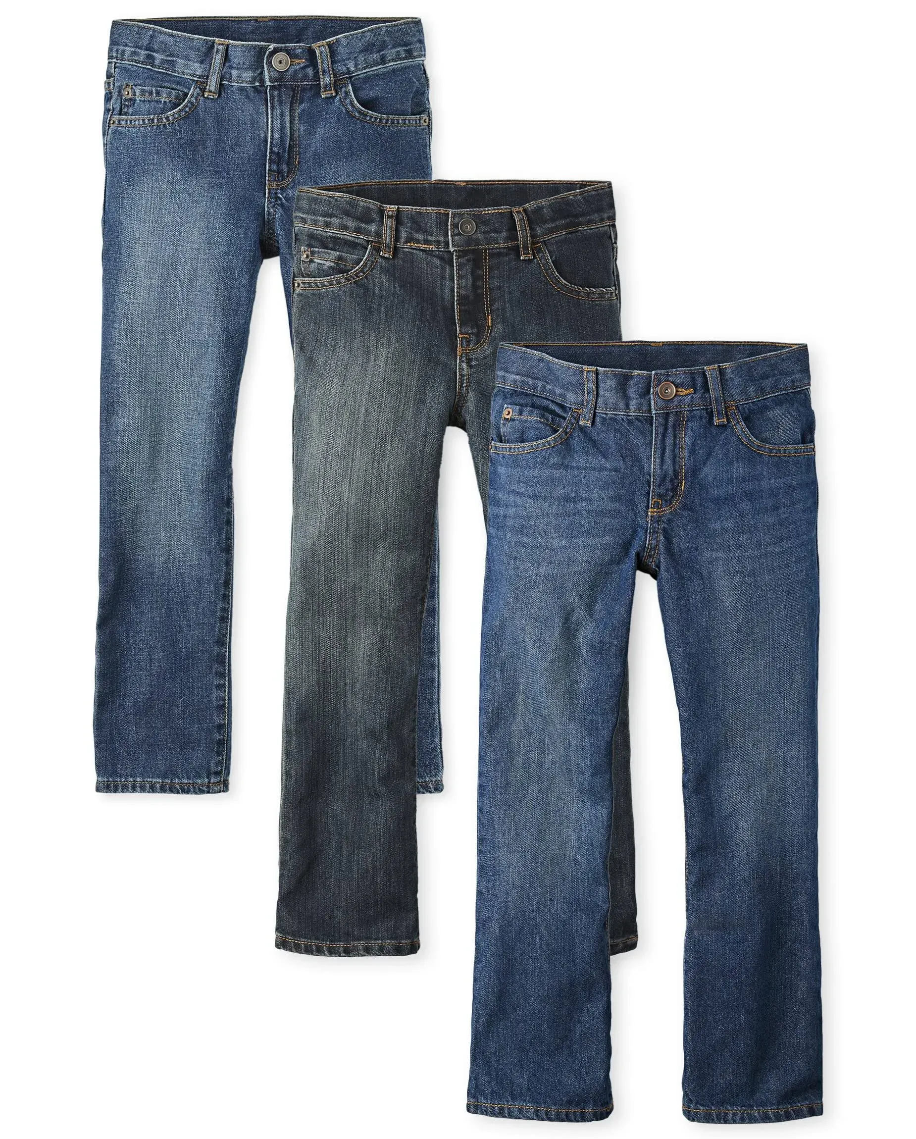 Boys Non-Stretch Bootcut Jeans 3-Pack - Multi