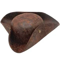 4E's Novelty Brown Faux Leather Pirate Hat for Adult Men Women Tricorn Hat for Halloween Pirate Costume Accessories