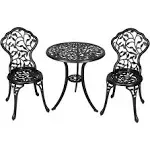 Sunnydaze 3-Piece Black Outdoor Cast Aluminum Patio Bistro Set