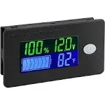 DROK Battery Capacity Monitor, 10-100v Battery Meter, 12v 24v 48v Battery Power Percentage Voltage Fahrenheit Temperature Indicator Gauge