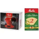 Melitta Pour Over Coffee Cone Brewer 2 Filter Natural Brown Combo Set, Red