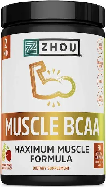 Zhou Nutrition Muscle BCAA Powder Vegan Muscle Recovery Natural Clean Formula...