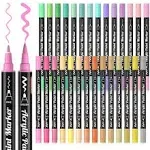 28 Pastel Colors Dual Tip Acrylic Paint Markers, Brush Tip and Fine Tip Acrylic Paint Pens for Rock Painting, Ceramic, Wood, Canvas, Plastic, Glass,