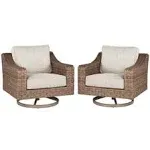 Home Square 2 Piece Beachcroft Swivel Patio Arm Chair Set in Beige