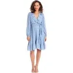 London Times Faux Wrap Ruffle Dress with BishopSleeves