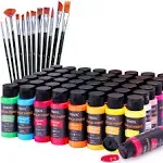 Acrylic Paint Set, 48 Colors (2 oz/Bottle) with 12 Art Brushes, Art Supplies for Painting Canvas, Wood, Ceramic &amp; Fabric, Rich Pigments Lasting