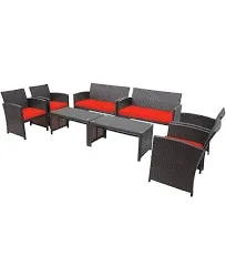 Costway 8PCS Patio Rattan Furniture Set Cushioned Sofa Coffee Table Backyard Turquoise/Red/Grey/White/Navy