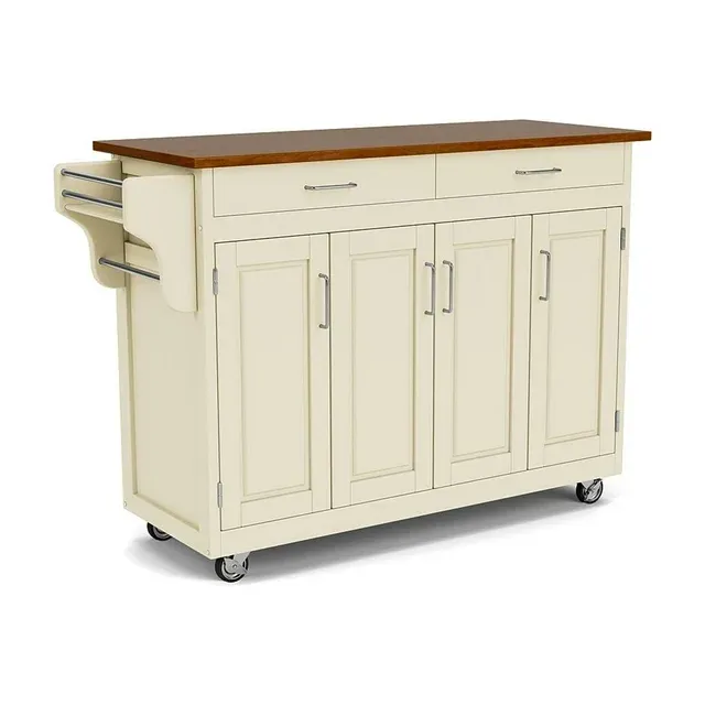 Create-a-Cart White Kitchen Cart with Cherry Wood Top