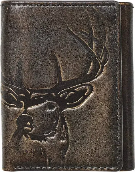 House of Jack Co. Trifold Leather Wallet for Men and Outdoorsmen, Deer, Black