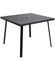 Charcoal Black Square Metal Outdoor Dining Table with Umbrella Hole for Outside Patio