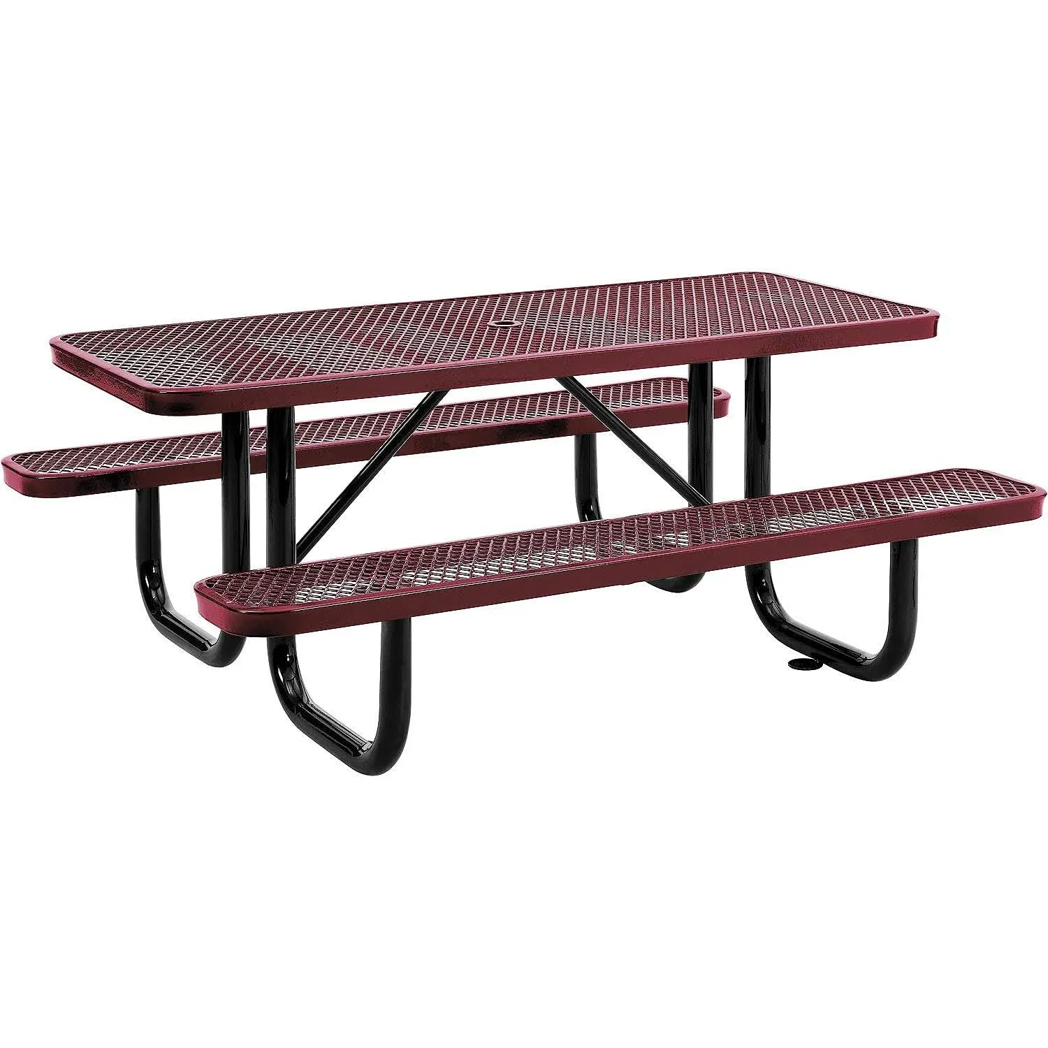 Global Industrial 6' Rectangular Expanded Metal Picnic Table, 72" L x 62" W, Red