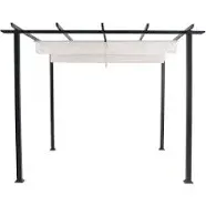 Hanover Reed Outdoor Pergola with Adjustable Sling Canopy in Gray, 9.8' D x 9.8' W x 7.6' H, Aluminum and Steel Weather Resistant Patio Pergola Gazebo