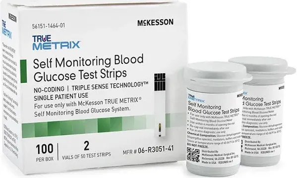 McKesson True Metrix Blood Glucose Test Strips - Box/100