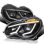 01-07 Mercedes-Benz C Class Spec-D Tuning Black Projector Headlights - LHP-BW20301JM-TM