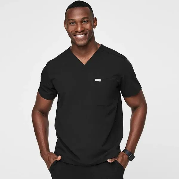 Figs mens medium Leon fit black two pocket scrub top new embroidered READ