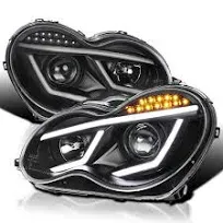 For Mercedes-Benz C350 06-07 Headlights Black DRL Bar Projector Headlights w LED