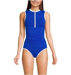 Lands' End Women's Chlorine Resistant High Neck Zip Front One Piece Swimsuit