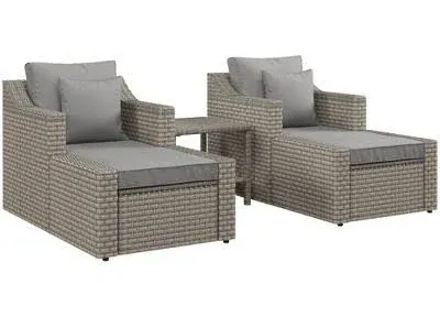 Outsunny 5 Piece Patio Furniture Set, All Weather PE Rattan Conversation Chair, and Ottoman Set with Coffee Table, Cushions & Pillows Included for Balcony, Porch, Deck, Pool, Lawn, Gray