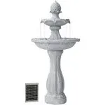 XBrand 44 inch H Fiberglass/Resin 2-Tier Solar Water Fountain w/ Solar Panel and Auto-Shut Off Pump